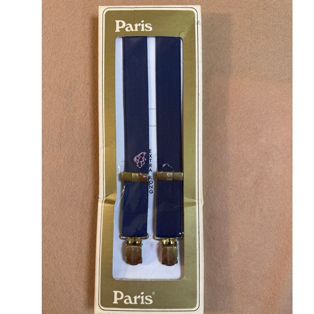 Vintage Paris Suspenders for men, adjustable to extra long. Blue made in USA New